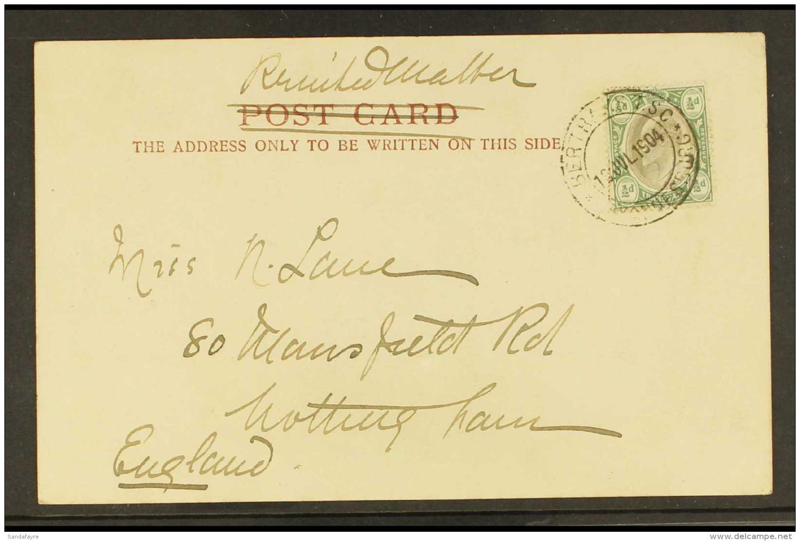 TRANSVAAL 1904 (19 Jul) Picture Postcard Addressed To England, Bearing &frac12;d KEVII Tied By The Scarce... - Unclassified