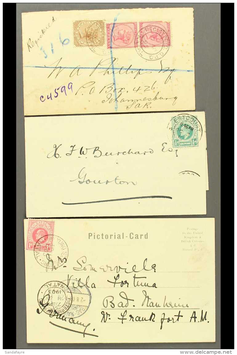 NATAL 1895-1910 Range Of Covers And Cards, With 1895 Envelope Registered To J'burg With Stamps Tied By Registered... - Unclassified