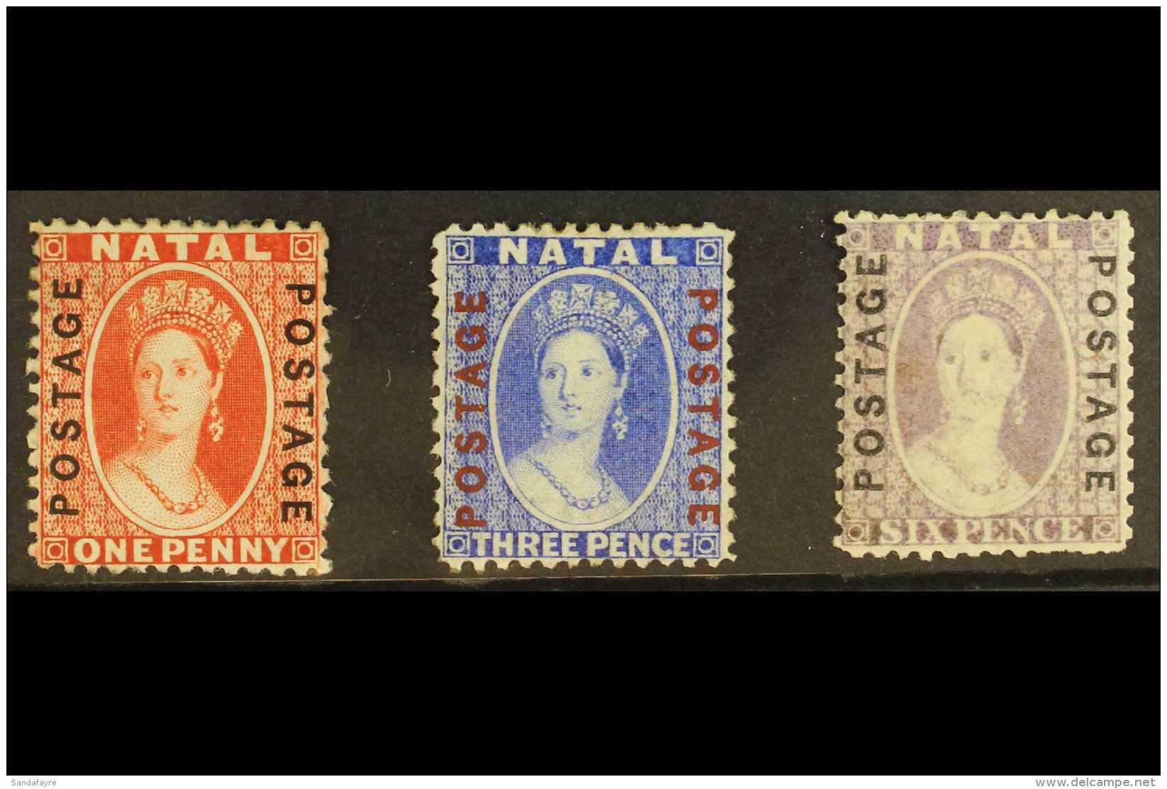 NATAL 1870-73 1d Bright Red, 3d Bright Blue, And 6d Mauve With "POSTAGE / POSTAGE" Vertical Overprints, SG 60/62,... - Non Classés