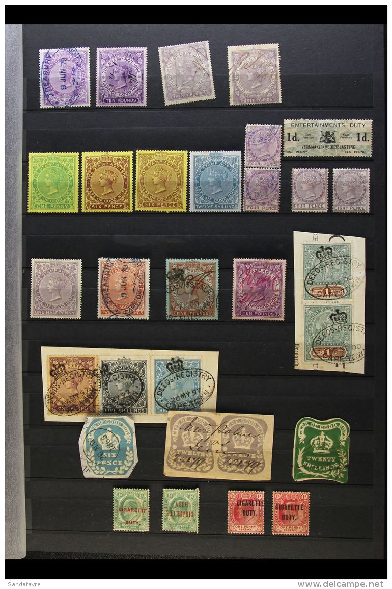 CAPE OF GOOD HOPE REVENUE STAMPS Powerful Ranges Somewhat Haphazardly Arranged On Stockleaves. Note 1864 Embossed... - Non Classés