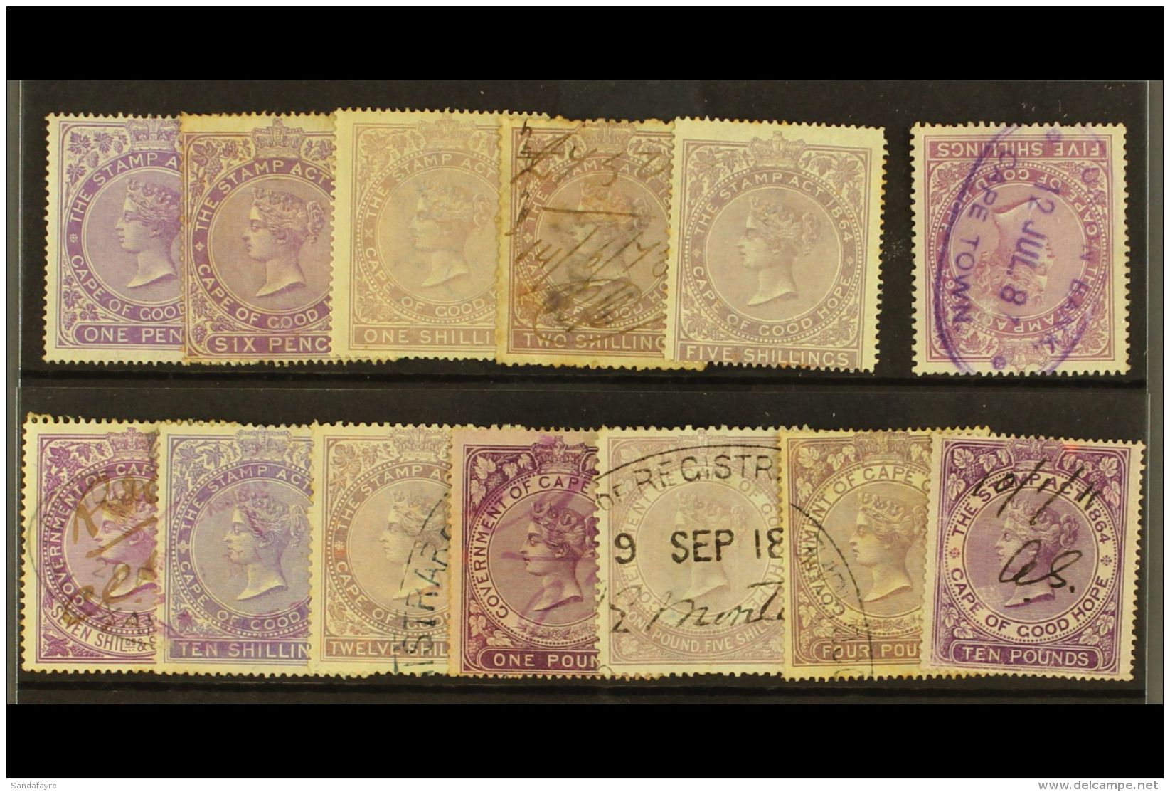 CAPE OF GOOD HOPE REVENUES 1865 1d To &pound;10 Range, Lilac Issues, Incl. 5s Wmk Inverted, 12s, &pound;1/5s &amp;... - Non Classés