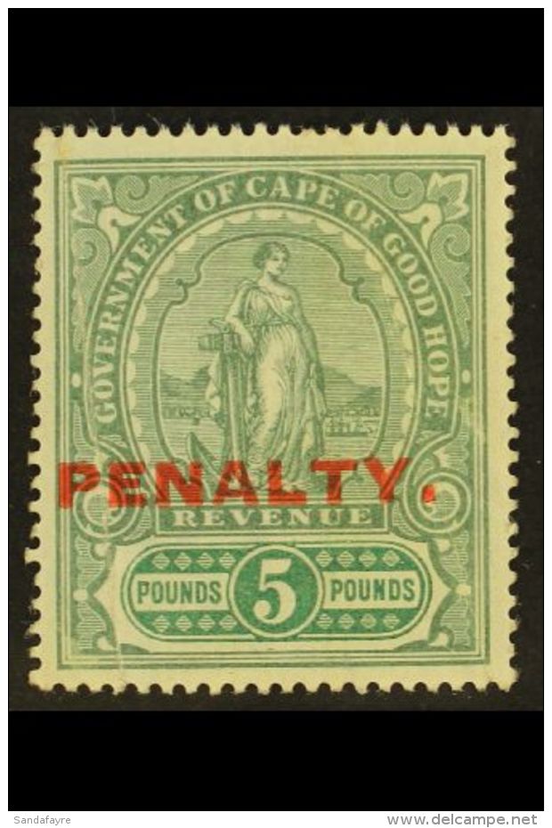 CAPE OF GOOD HOPE REVENUE - 1911 &pound;5 Green &amp; Green, Standing Hope Ovptd "PENALTY" Barefoot 11, Couple Of... - Unclassified