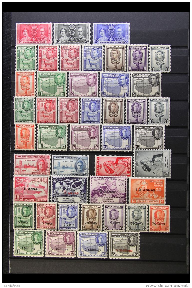 1937-1951 COMPLETE FINE MINT COLLECTION On A Stock Page, All Different, Inc 1938 &amp; 1942 Sets, 1951 Surcharges... - Somaliland (Protectoraat ...-1959)