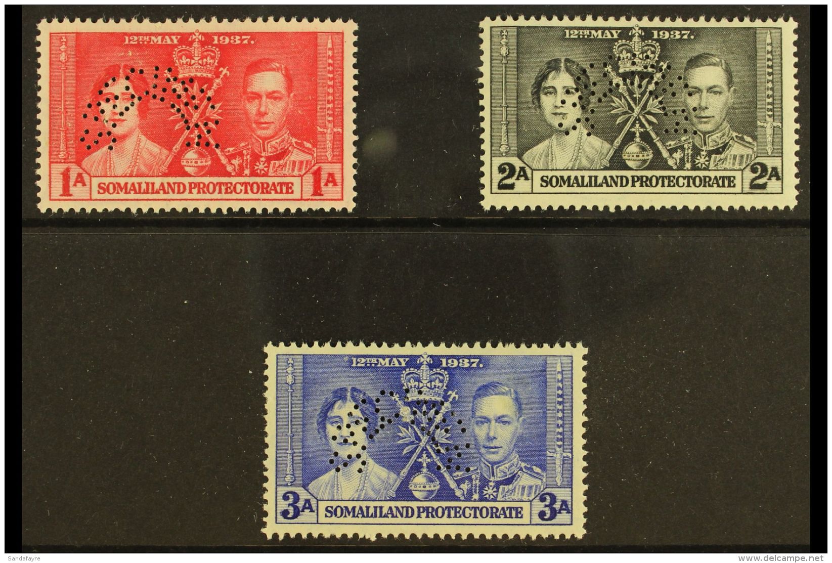 1937 Coronation Set Complete, Perforated "Specimen", SG 90s/92s. Very Fine Mint Part Og. (3 Stamps) For More... - Somaliland (Protectorate ...-1959)