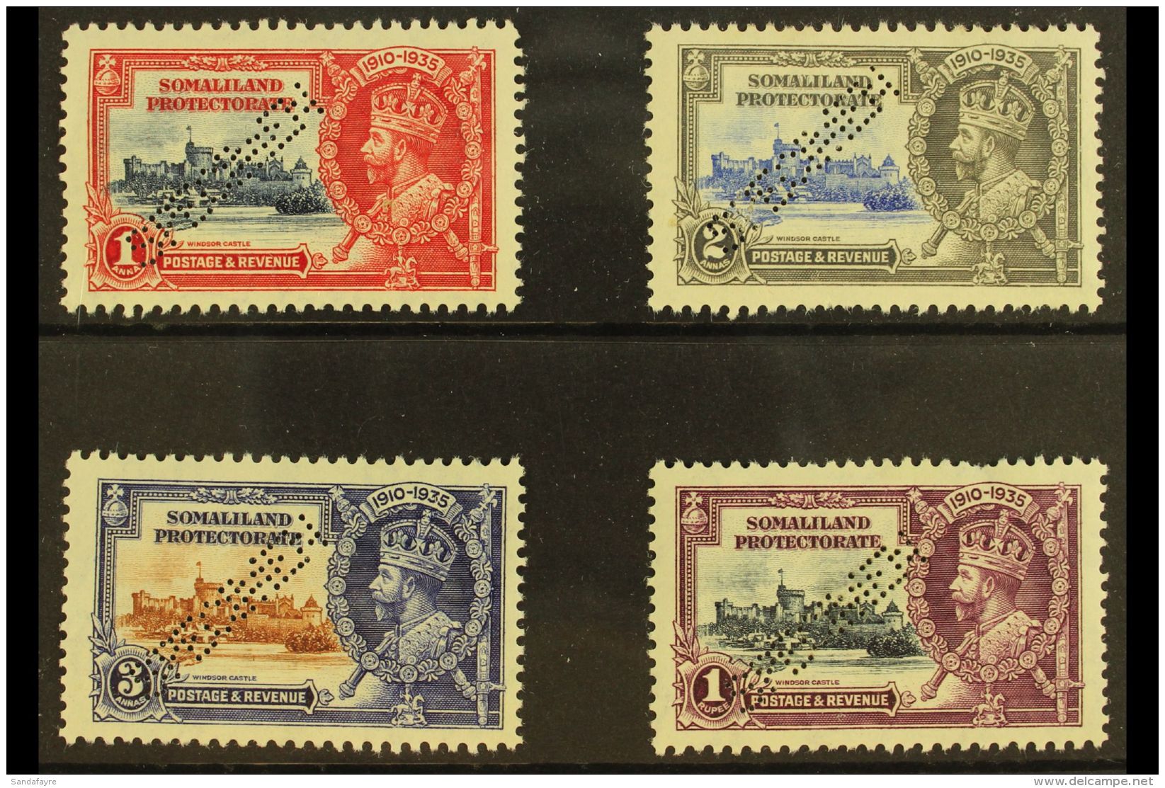 1935 Silver Jubilee Set Complete, Perforated "Specimen", Very Fine Mint Part Og. (4 Stamps) For More Images,... - Somaliland (Protectorate ...-1959)