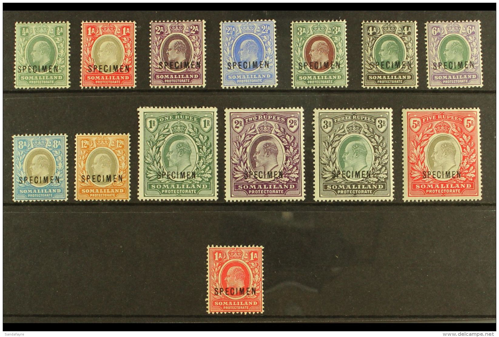 1904 Ed VII Set Complete Plus 1909 1a Red, Ovptd "Specimen", SG 32s/44s, 59s, Fresh Mint. (14 Stamps) For More... - Somaliland (Protectorat ...-1959)