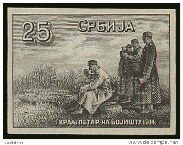 1915 IMPERF DIE PROOF For The 25p 'King Petar On The Battlefield' Issue (as SG 179c) Recess Printed In Black On... - Serbie