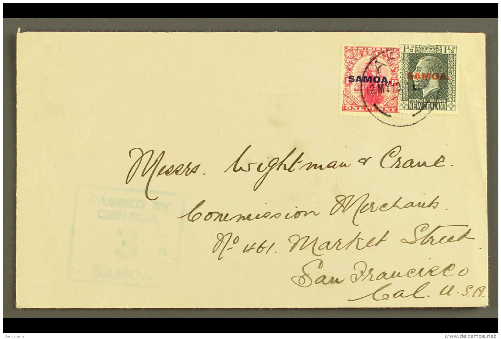 1919 Plain Cover To USA, Sent 2&frac12;d Rate, Franked 1d &amp; KGV 1&frac12;d Slate, SG 116, 135, Apia 12.05.19... - Samoa