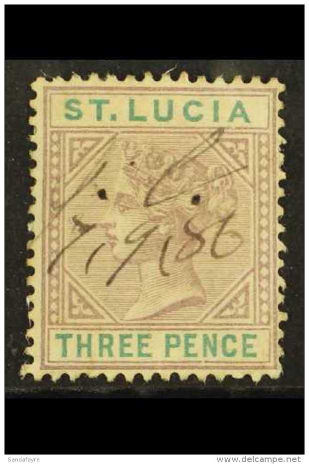 1886-87 3d Dull Mauve &amp; Green - "Detached Triangle" Variety, SG 40a, Lightly Tropicalized With Manuscript... - St.Lucia (...-1978)