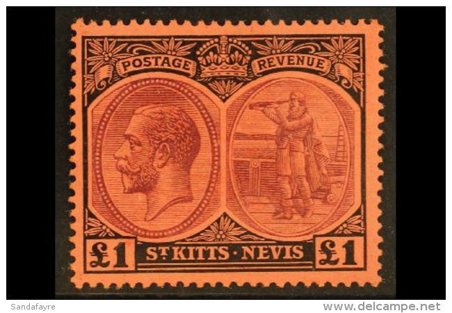 1920-2 &pound;1 Purple &amp; Black On Red, SG 36, Fine Mint. For More Images, Please Visit... - St.Kitts And Nevis ( 1983-...)