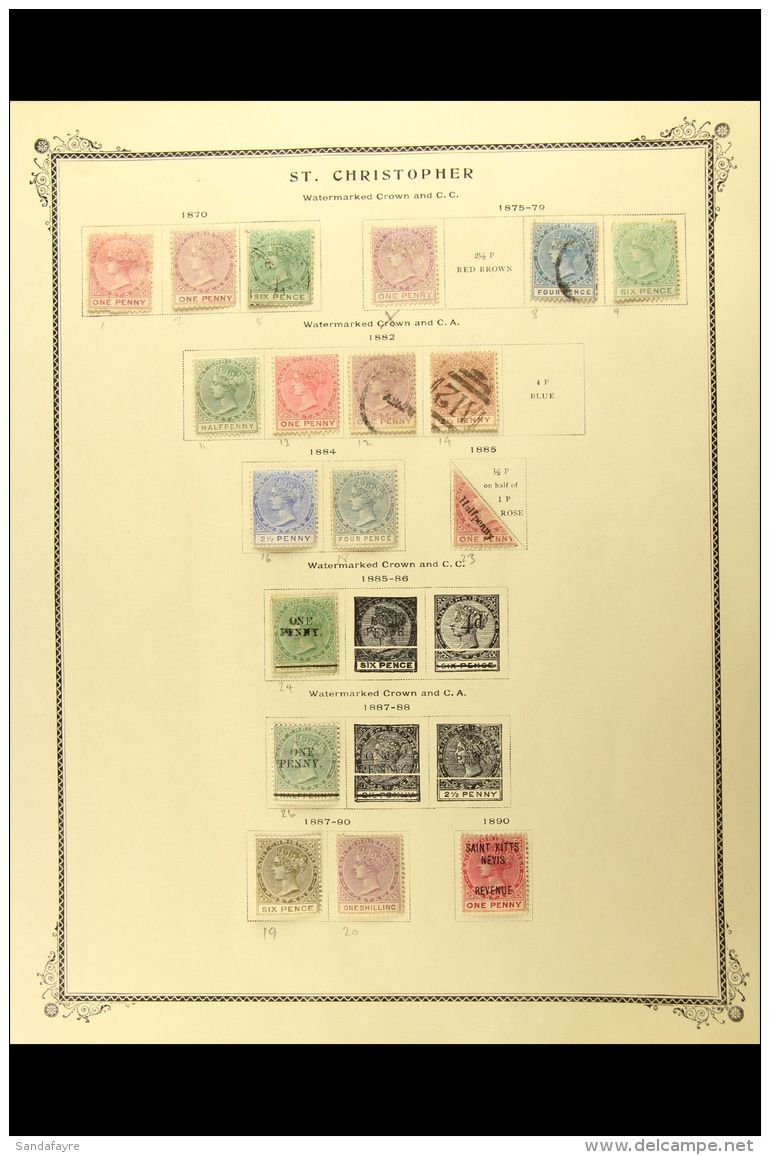 1870-1890 ALL DIFFERENT ORIGINAL COLLECTION On A Printed Album Page. With 1870-82 (CC Perf 12&frac12;) 1d Dull... - St.Christopher-Nevis-Anguilla (...-1980)