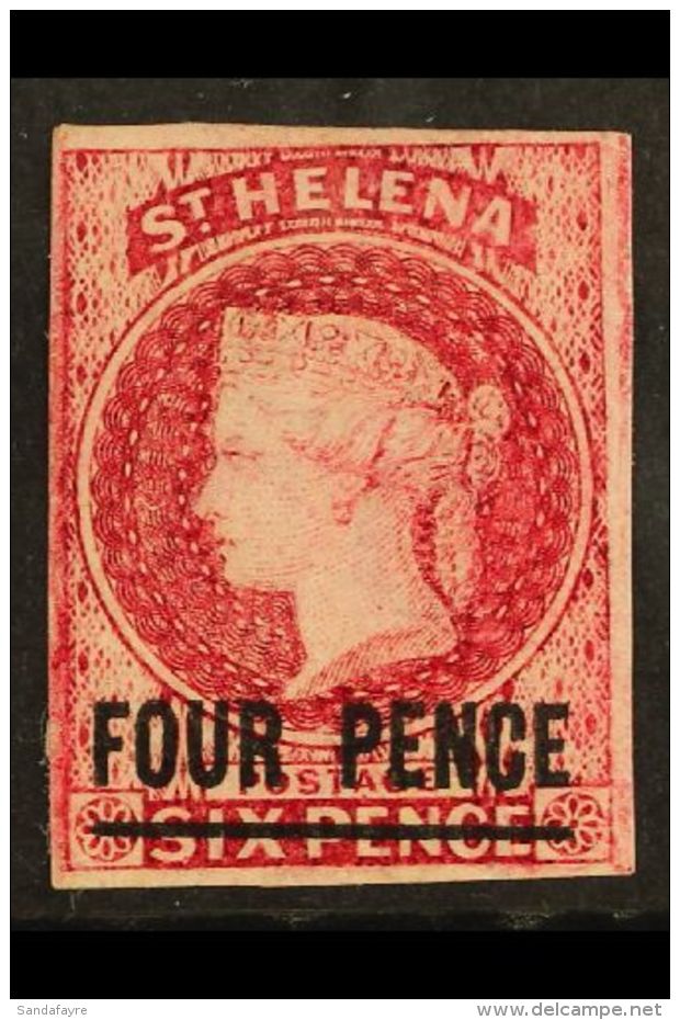 1863 4d On 6d Carmine, SG 5, Very Fine And Fresh Mint,  Part Og. Light Gum Bend From Old Hinge, Large Margins All... - Sint-Helena