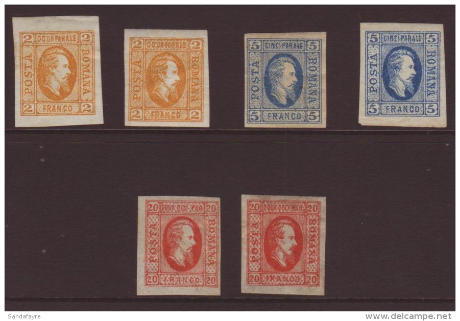 1865 2p Orange X2 (one Signed Brun, The Other On Laid Paper), 5p Blue X2 Different Shades, Plus 20p Red X2... - Autres & Non Classés