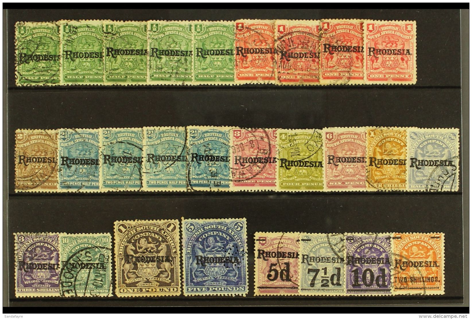 1909-11 "Rhodesia" Opt'd, Chiefly Used Assembly Presented On A Stock Card With Values To &pound;1 &amp; &pound;5... - Andere & Zonder Classificatie