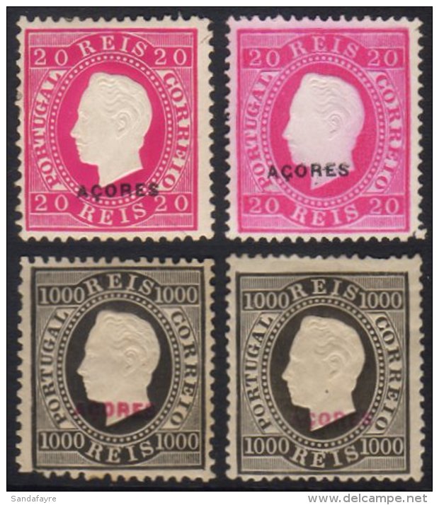 AZORES 1885 King Luis New Colours And Values, 20r Rose-carmin Both Perfs (13&frac12; Unused) And 1000r Black Both... - Other & Unclassified