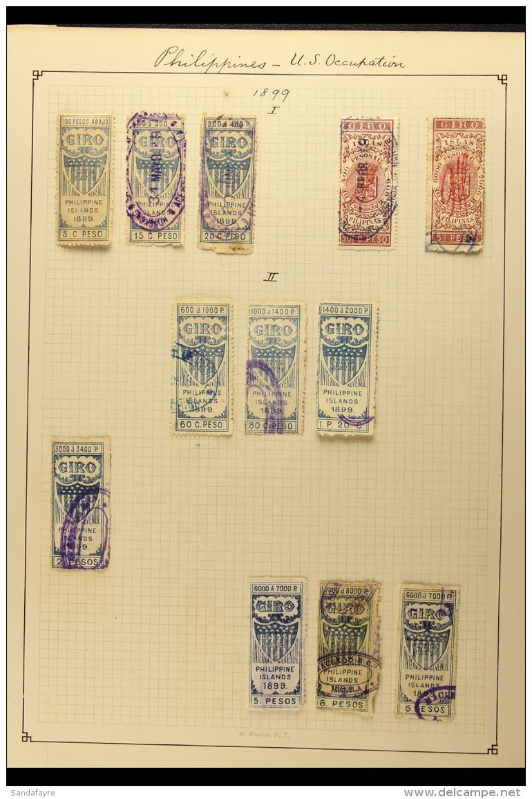 REVENUE STAMPS (U.S. ADMINISTRATION) - GIRO 1898-99 Chiefly Fine Used All Different Collection On Album Page.... - Philippines