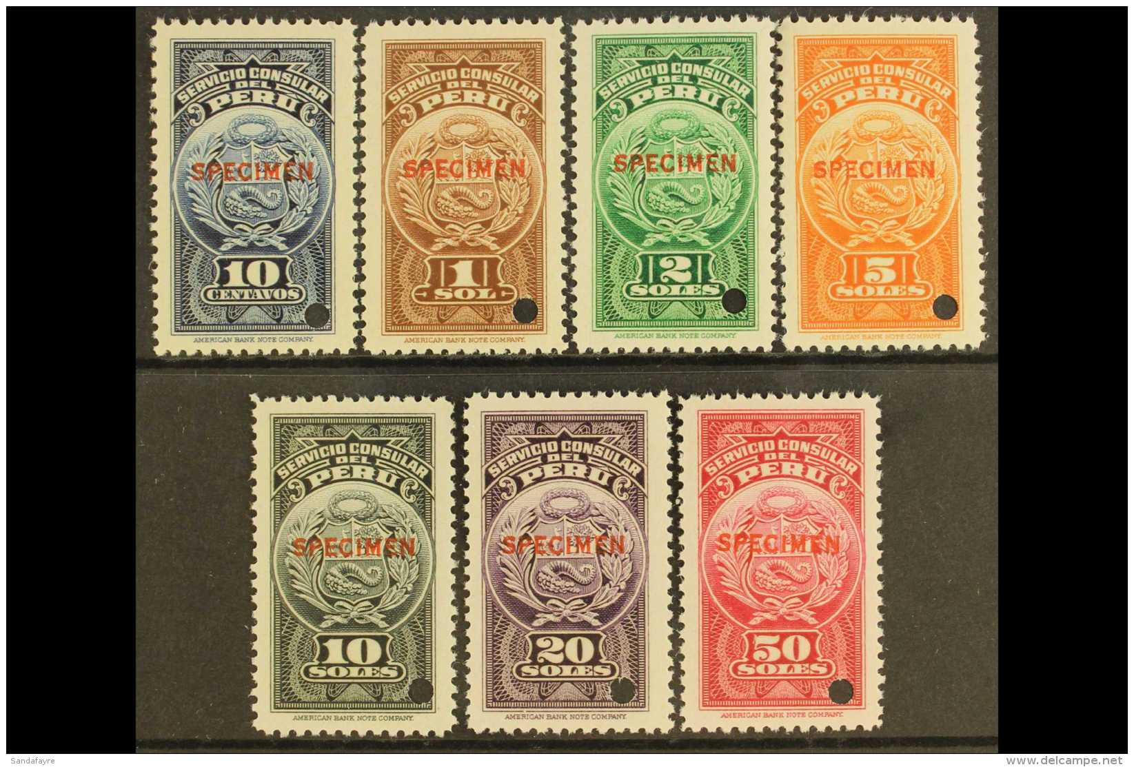 CONSULAR REVENUES 1938 Complete Set With "SPECIMEN" Overprints, Very Fine Never Hinged Mint, With Small Security... - Peru