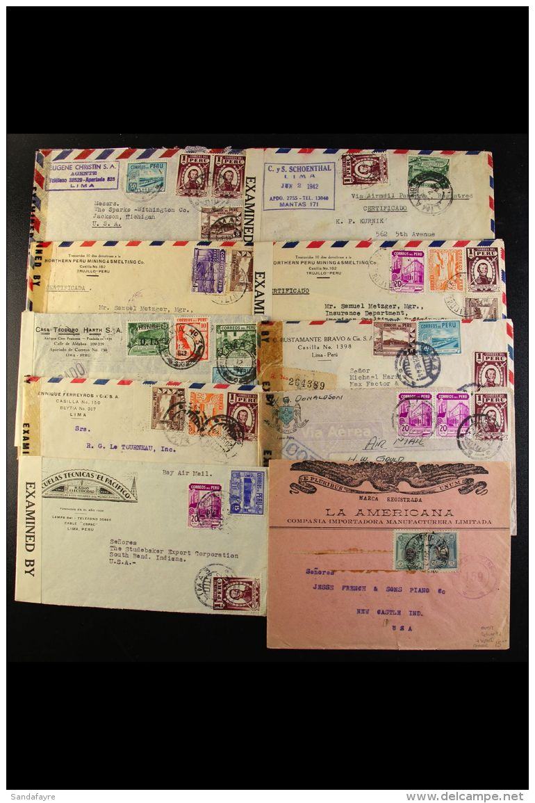 1942-1945 CENSORED COVERS. An Interesting Collection Of Commercial Censor Covers Mostly With Multiple Frankings... - Pérou