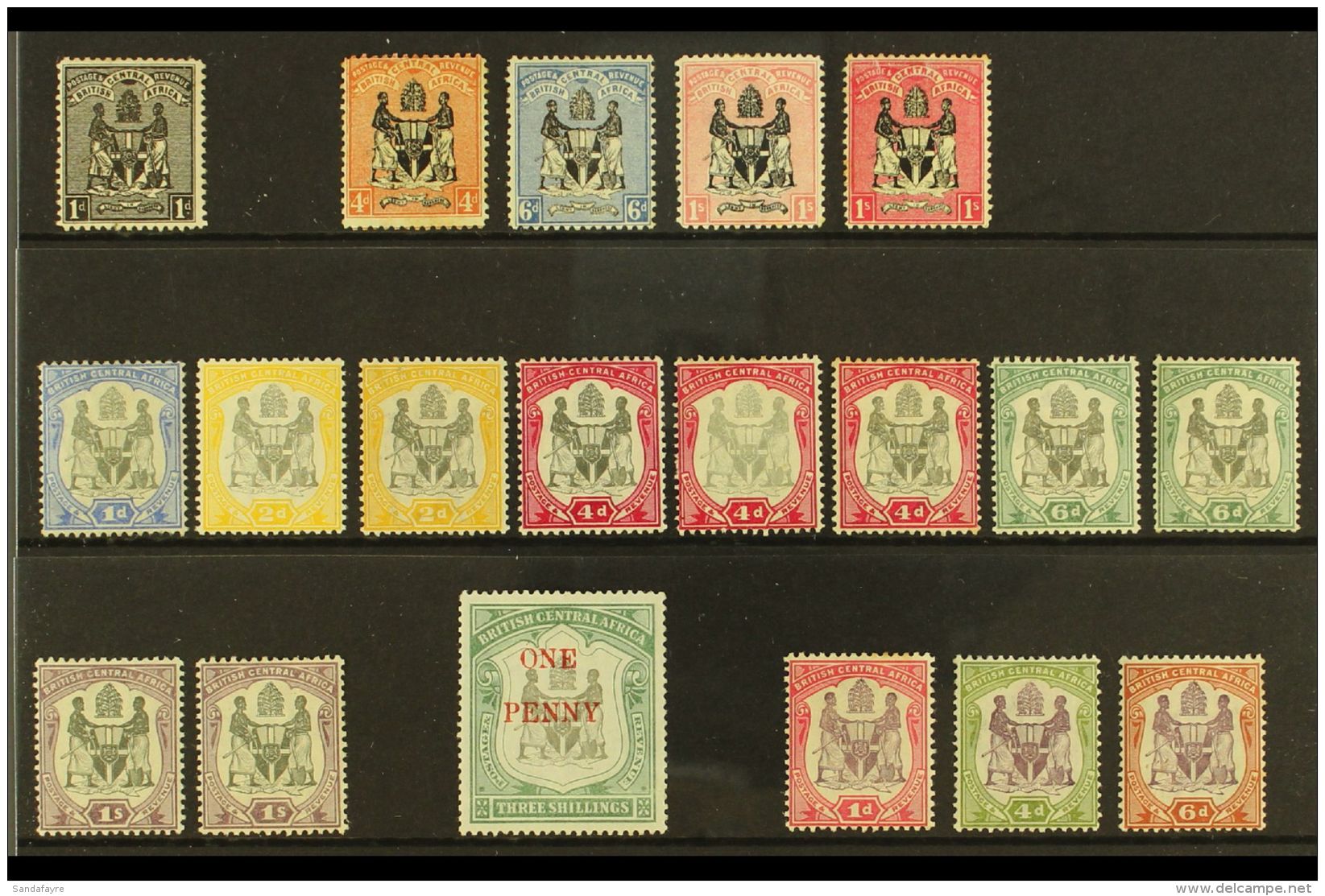 1895-1901 MINT "ARMS" SELECTION Presented On A Stock Card &amp; Includes 1895 1d  (no Wmk), 1896 4d, 6d &amp; 1s... - Nyassaland (1907-1953)