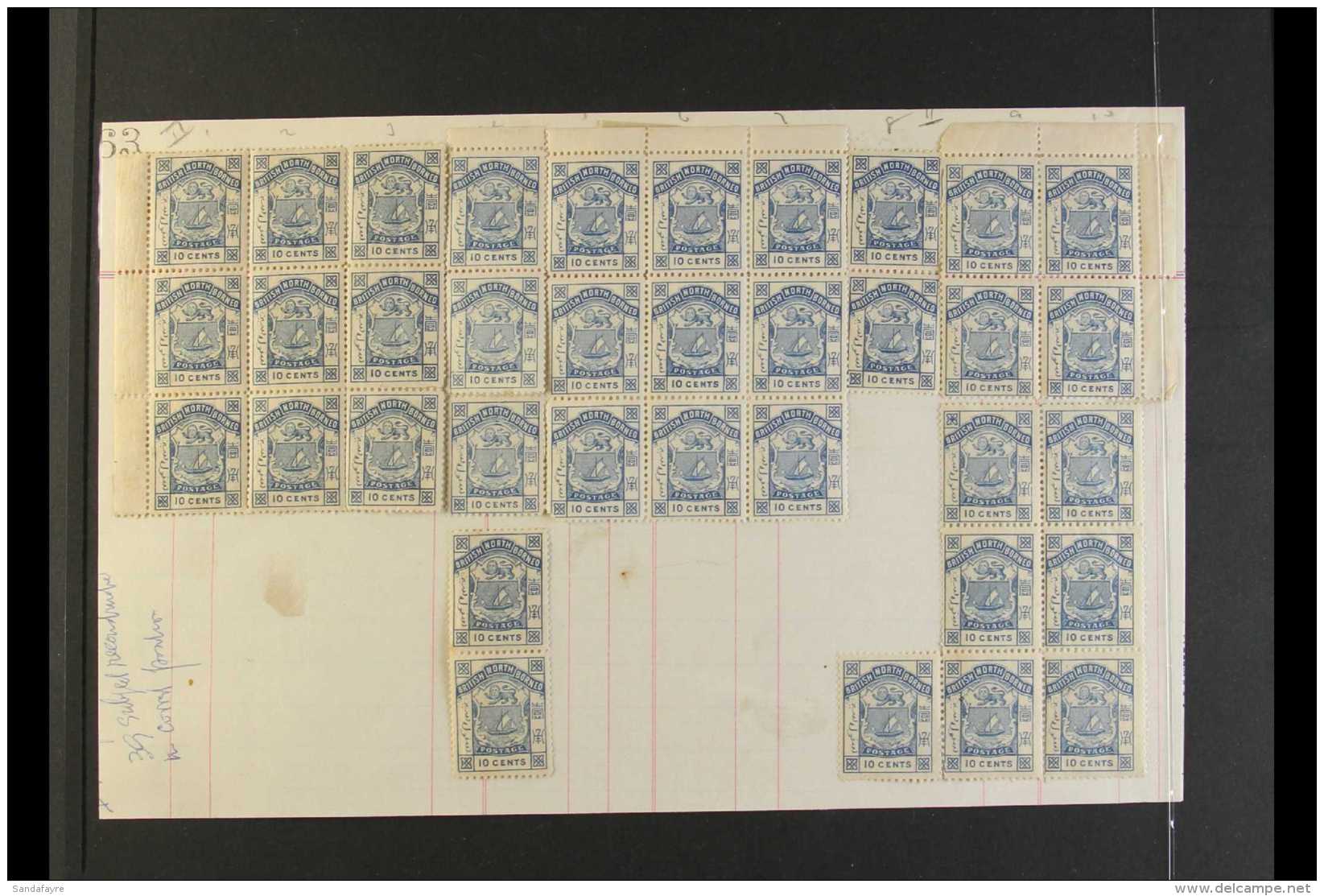 1886-87 PARTIAL SHEET RECONSTRUCTION For The 10c Blue, SG 26, A Partial Sheet Reconstruction With 36 Out Of 50... - Noord Borneo (...-1963)