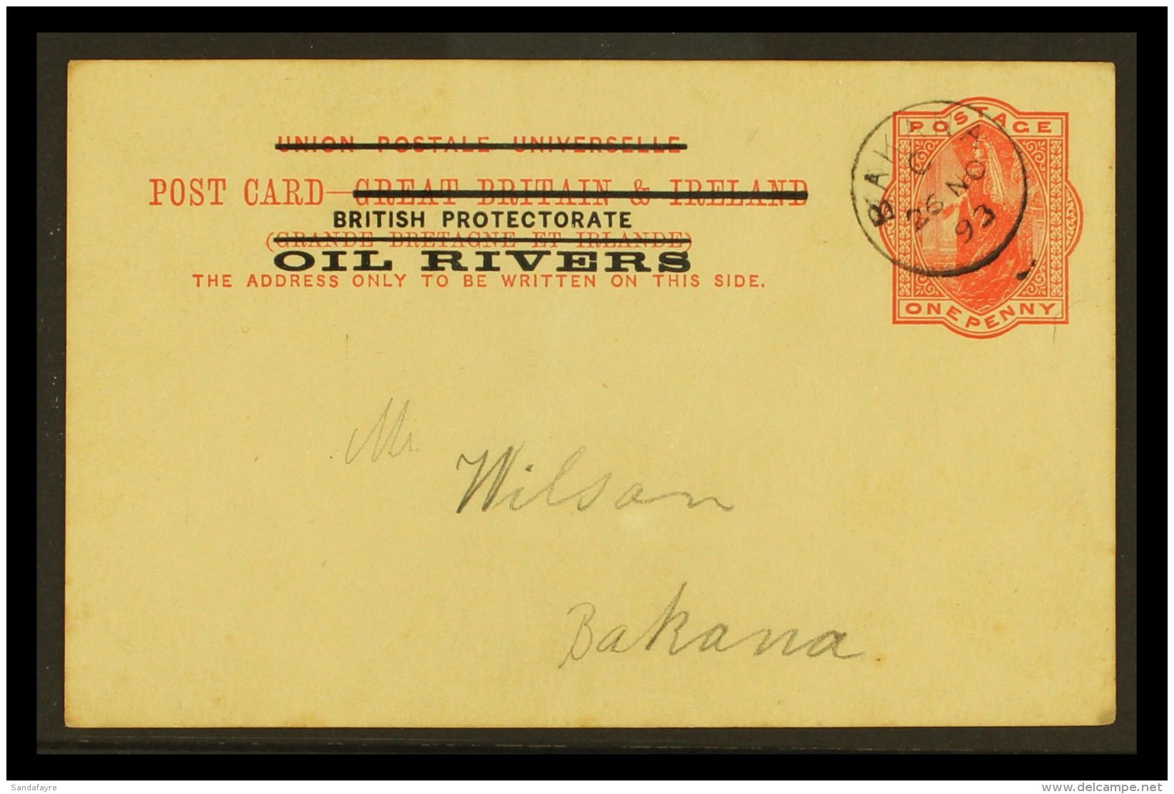 1893 BAKANA Oil Rivers 1d Postal Card, Addressed Locally, Fine Code C 26th November Cds.  For More Images, Please... - Other & Unclassified