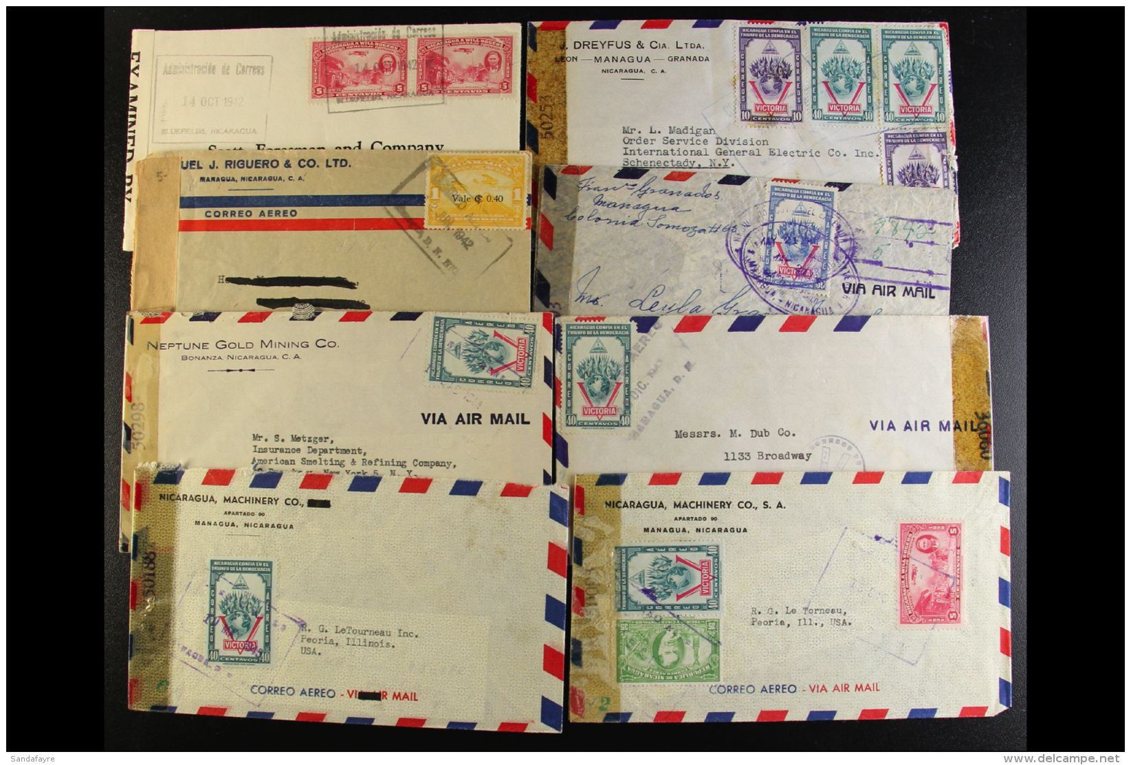 1942-1945 CENSORED COVERS. An Interesting Group Of Commercial Censor Covers Addressed To USA Mostly With Multiple... - Nicaragua