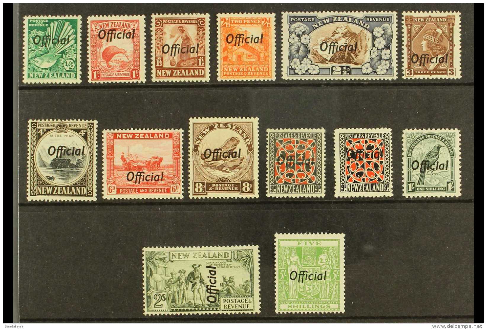 OFFICIALS 1936-61 Overprints, Wmk Mult NZ &amp; Star, Complete Set, SG O120/33, Very Fine Mint, Fresh. (14 Stamps)... - Other & Unclassified