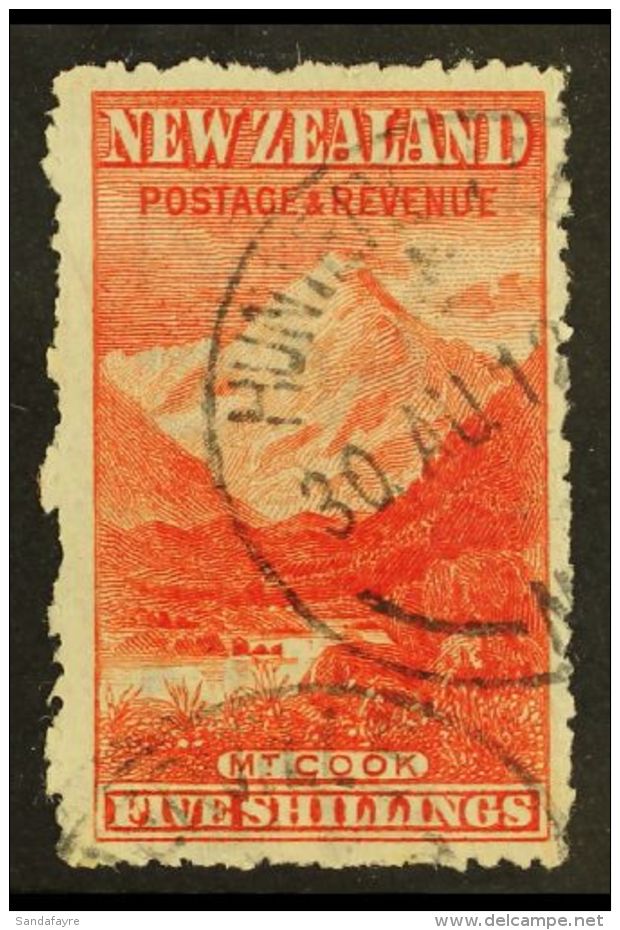 1902-07 5s Deep Red "Mt Cook" On Thin Hard Cowan Paper, Perf 14, SG 329, Fine Used With Neat Cds Cancellations.... - Otros & Sin Clasificación