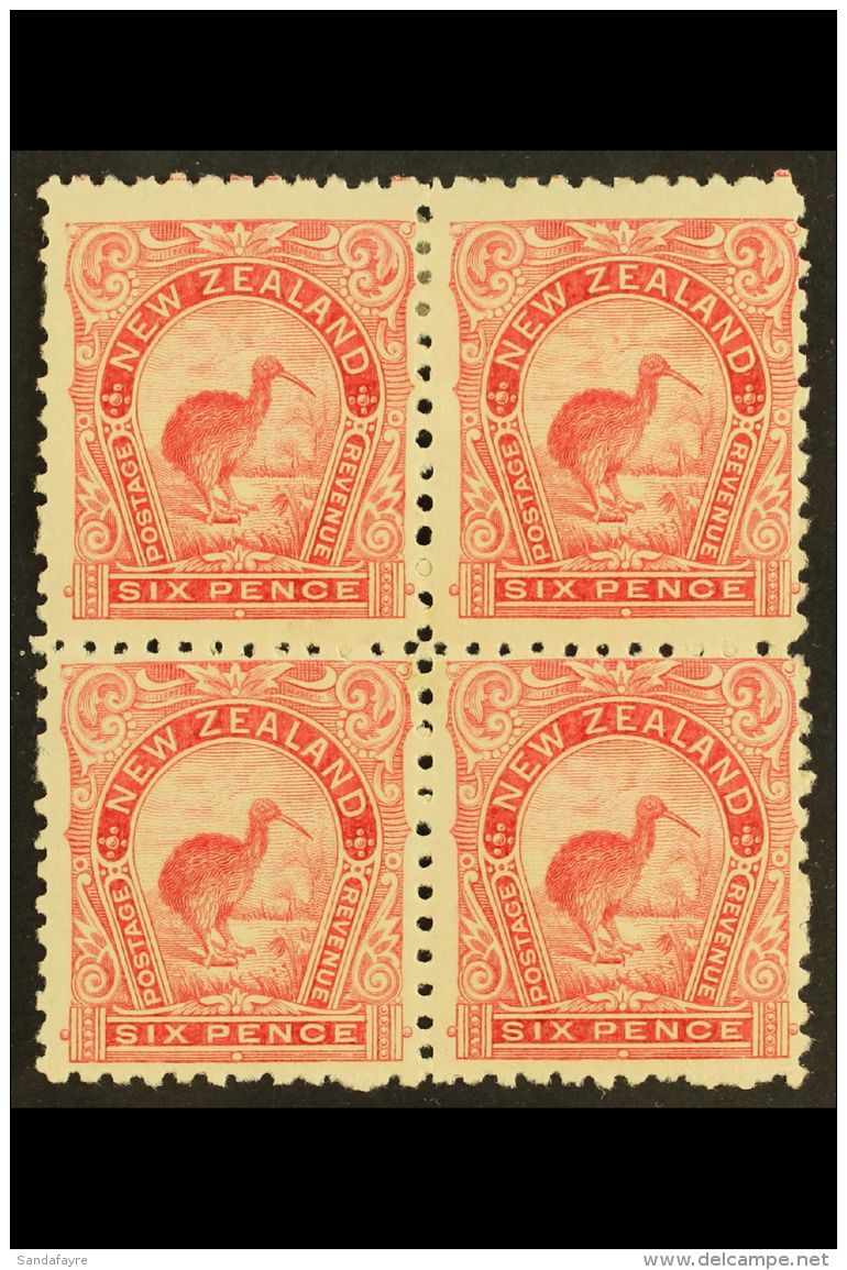 1899-1903 6d Pale Rose Kiwi, SG 265, Mint BLOCK OF FOUR, Gum Disturbed On Right Vertical Pair, The Lower Left... - Other & Unclassified