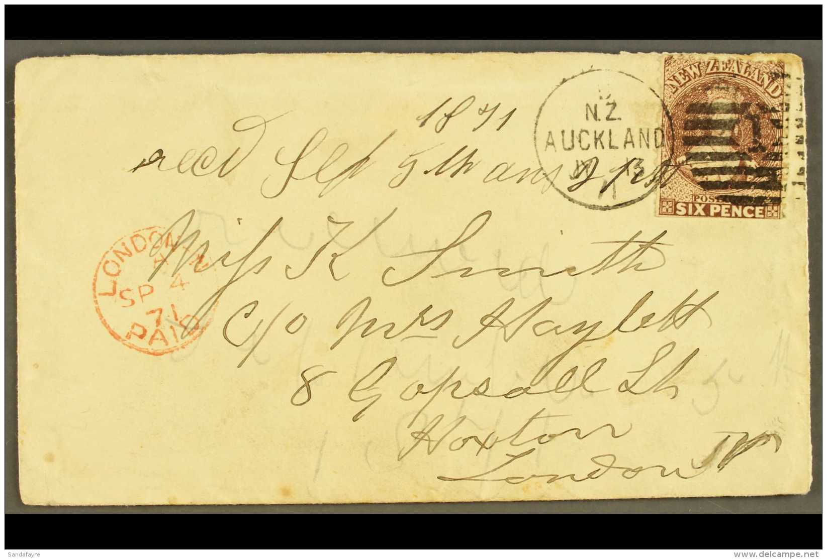 1871 (13 Jul) Env To London Bearing 1864-71 6d Red-brown, SG 122, Tied By Very Fine "NZ / AUCKLAND" Duplex Cancel... - Other & Unclassified