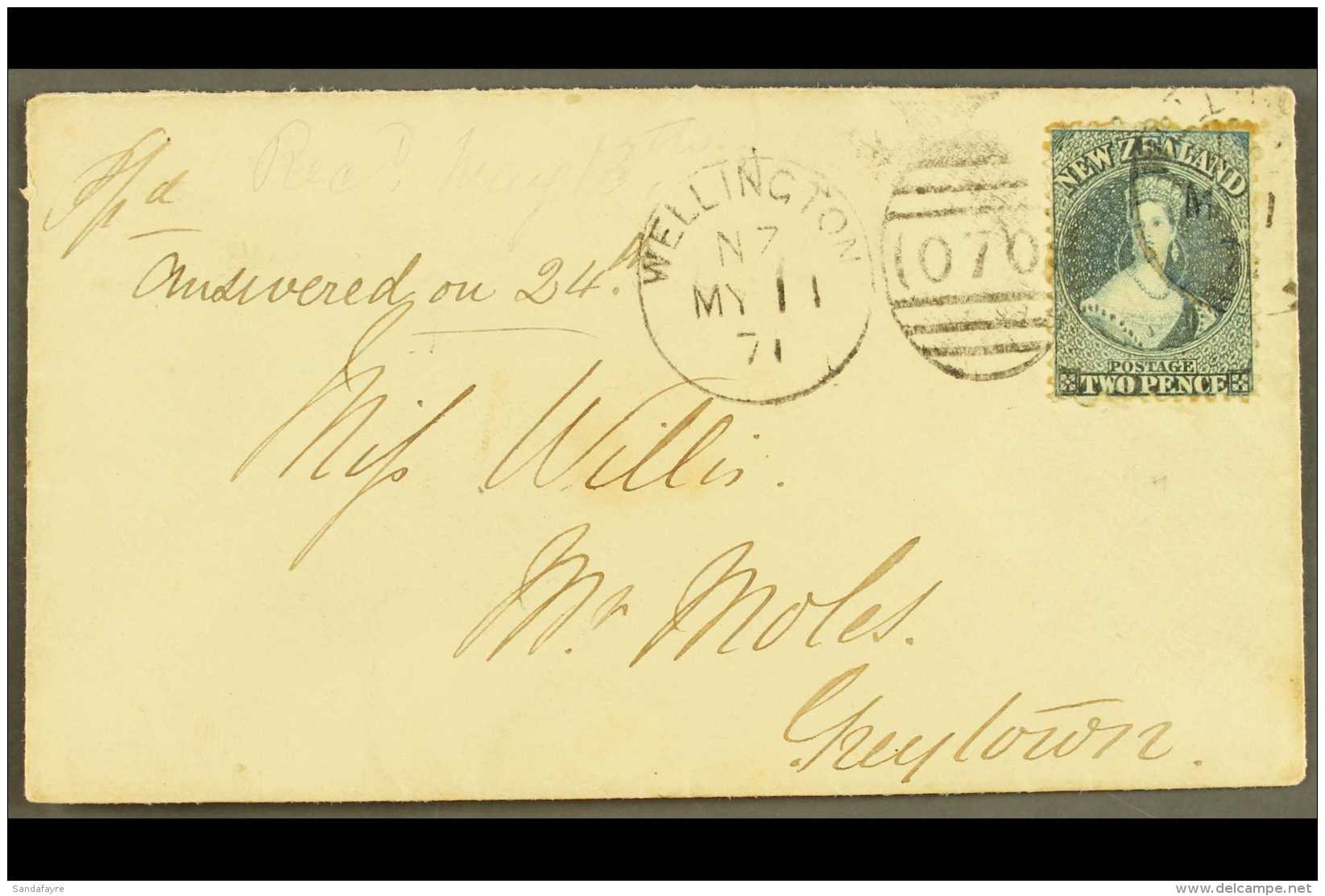 1871 (11 May) Env From Wellington To Greytown Bearing 1864-71 2d Deep Blue, SG 114, Tied By Fine "WELLINGTON/ NZ/... - Andere & Zonder Classificatie