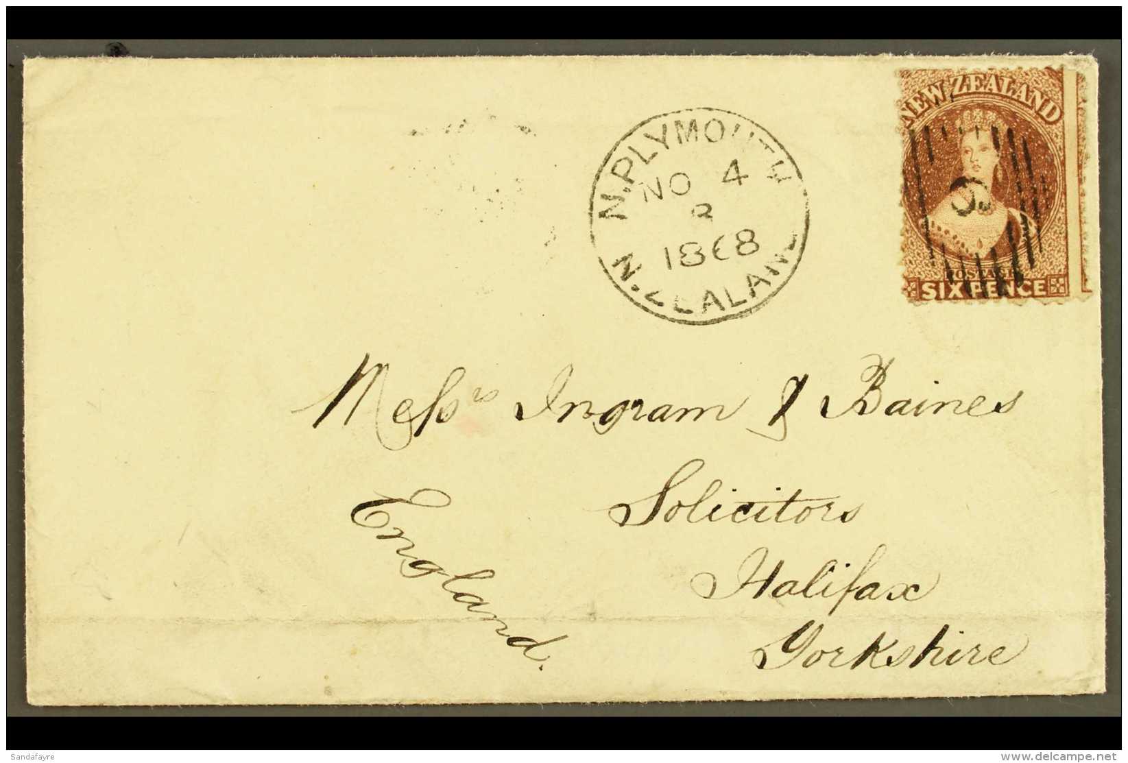 1868 (4 Nov) Env To Yorkshire, England Bearing 1864-71 6d Red-brown, SG 122, Tied By Neat "6" Numeral Cancel With... - Autres & Non Classés