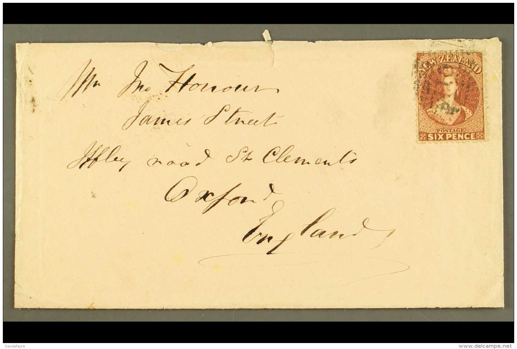 1867 (2 Sept) Env From Oamaru To England Bearing 1864-71 6d Red-brown, SG 122, Tied By Numeral Cancel, On The Back... - Andere & Zonder Classificatie