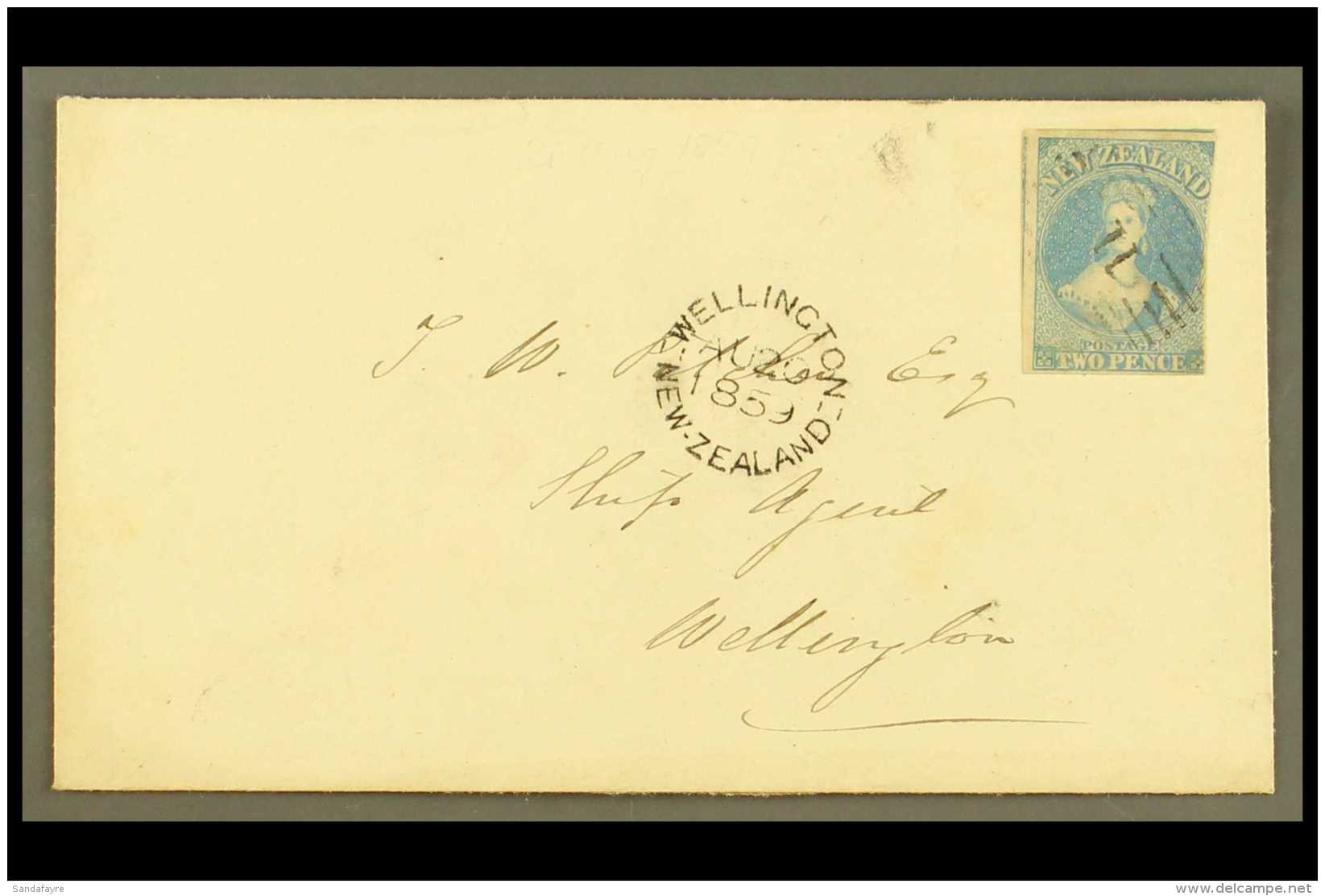 1859 (19 Aug) Env From Port Ahuriri To Wellington Bearing 1857-63 2d Deep Full Blue Imperf (SG 11, With Three... - Other & Unclassified