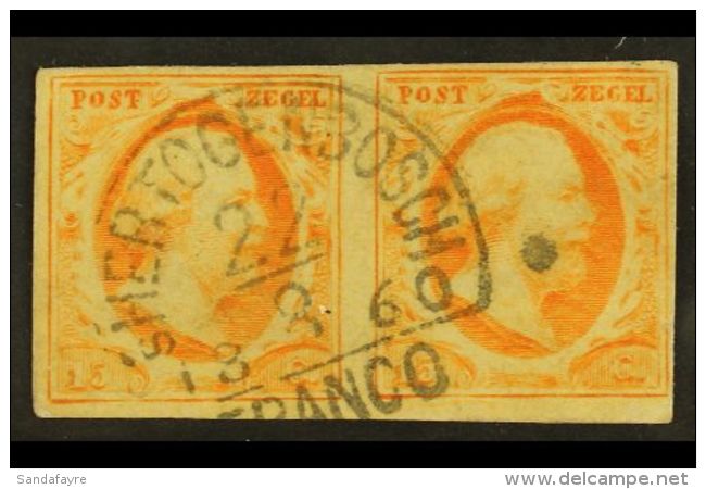 1852 15c Orange- Yellow Pair Cancelled By Very Fine "s'-HERTOGENBOSCH" Halfround Type C Pmk With 4 Small Margins.... - Other & Unclassified
