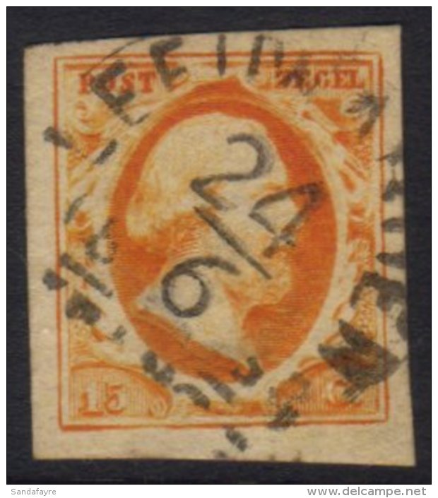 1852 15c Deep Orange- Yellow With Near- Complete LEEUWARDEN Cancellation (small Figures), Great Colour With 4 Good... - Other & Unclassified