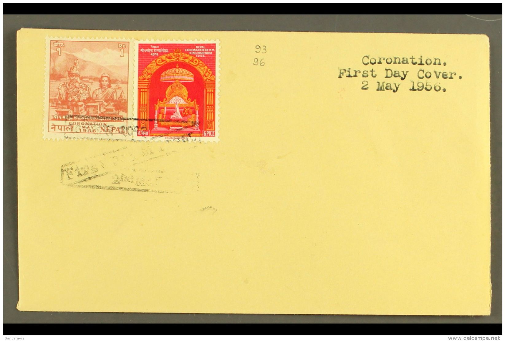 1956 (2 May) 6p And 1r Coronation Stamps On FIRST DAY COVER, Unaddressed With Typed FDC Inscription, The Stamps... - Nepal