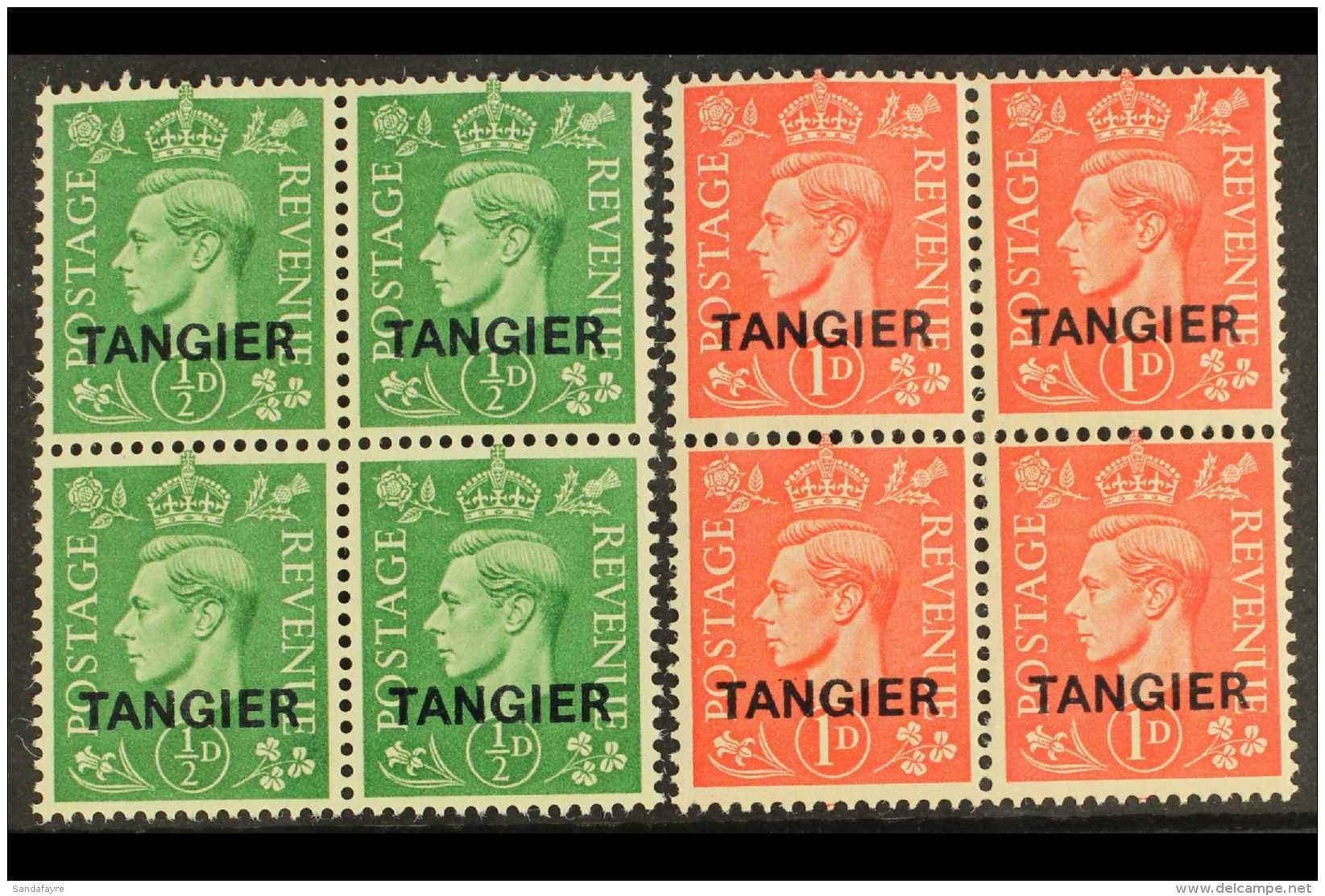 TANGIER  1944 &frac12;d Pale Green &amp; 1d Pale Scarlet, SG 251/52, Very Fine Mint (two Stamps From Each Block... - Other & Unclassified