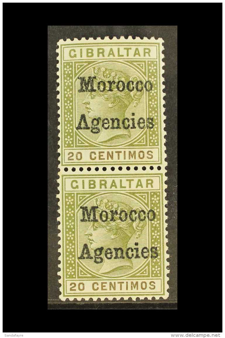 GIBRALTAR ISSUES OVERPRINTED 1898 20c Olive Green And Brown, Variety "inverted V For A", SG 3 + 3a, In Vertical... - Autres & Non Classés