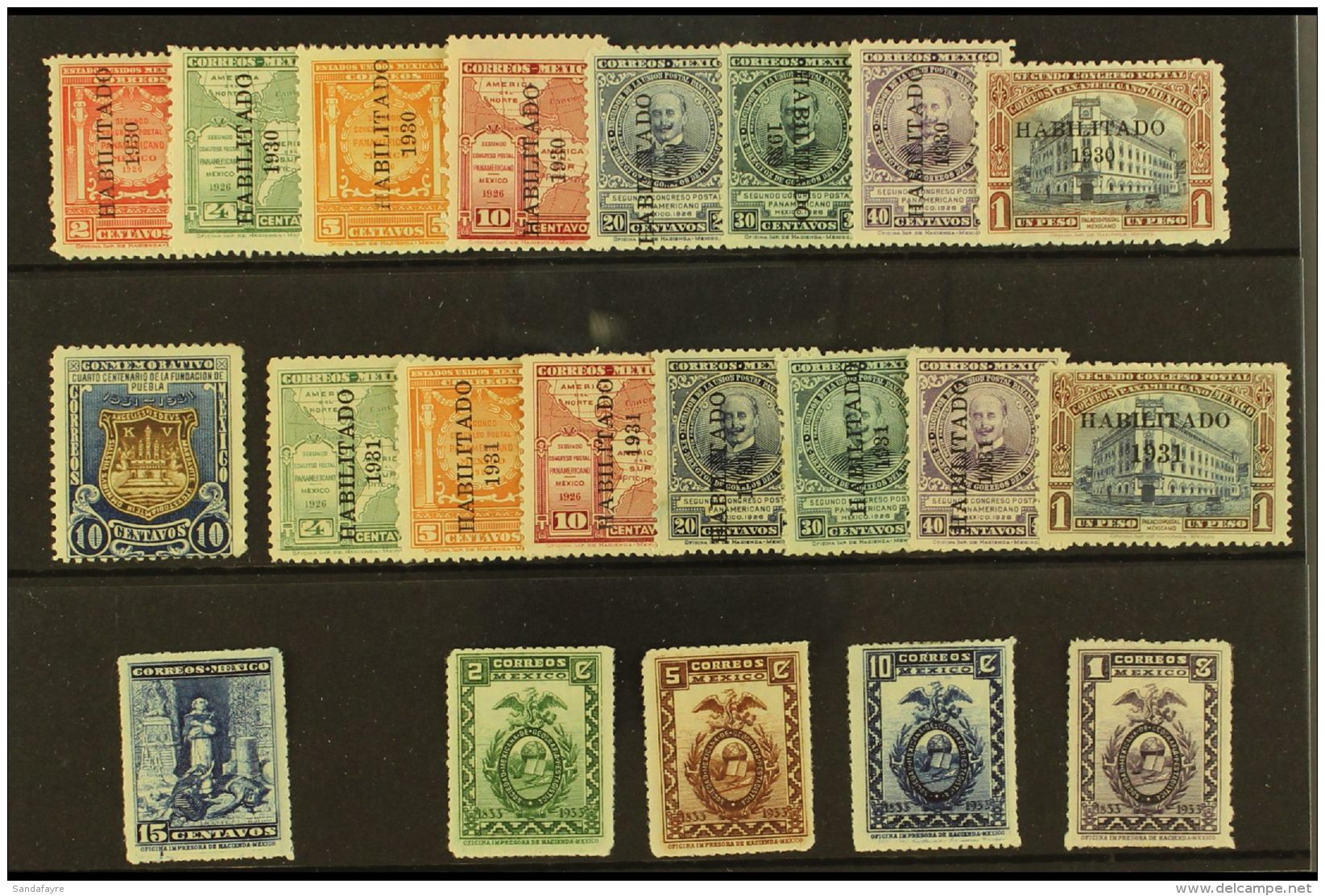 1930-1933 COMPLETE MINT An Attractive Selection On A Stock Card With A Complete "Postal" Issues Run, Scott... - Mexique