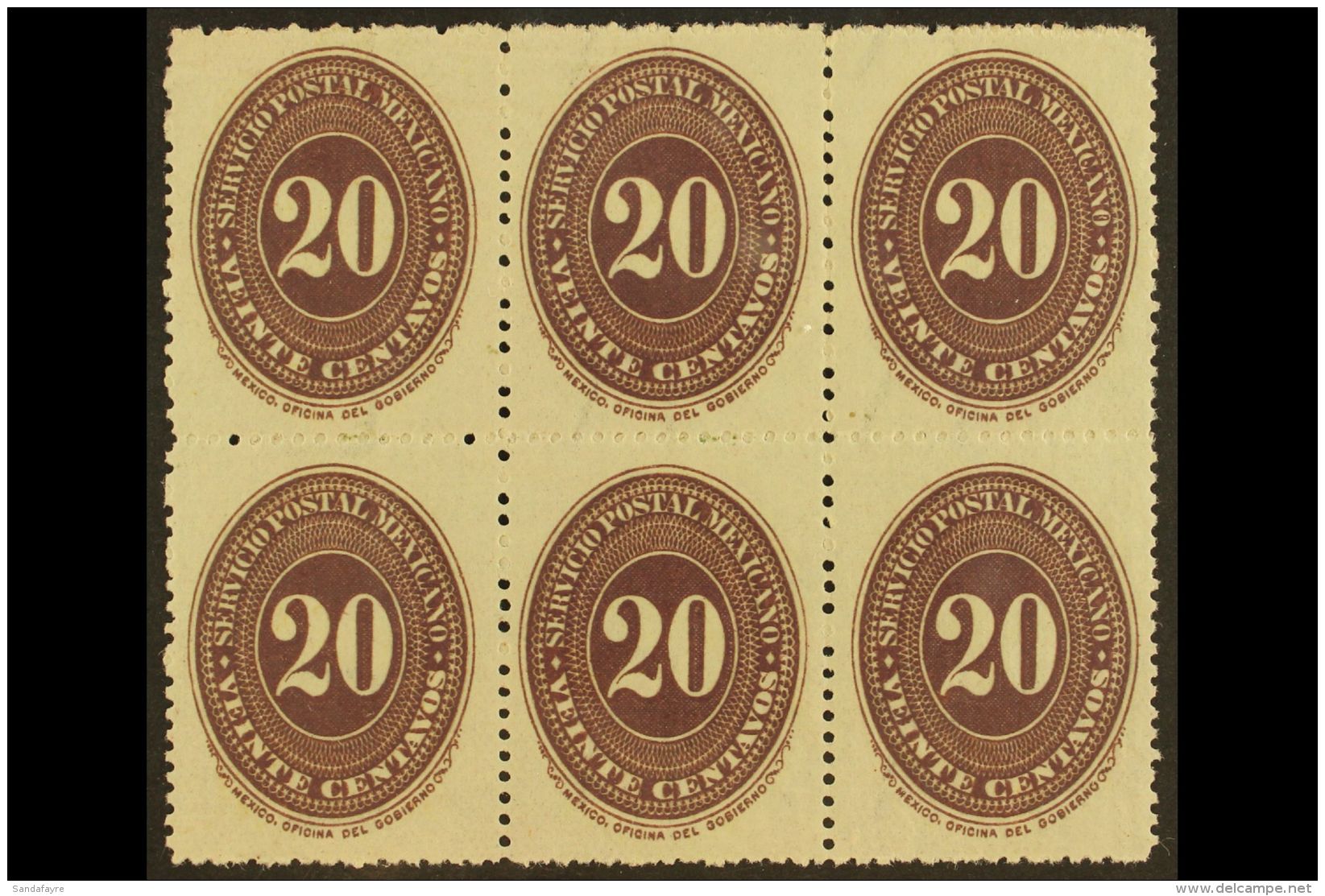 1890-95 20c Dark Violet Numeral On Watermarked Wove Paper Perf 12, Scott 220A (see Note After SG 174), Never... - Mexico