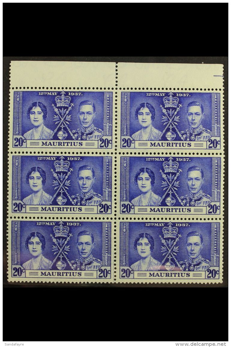 1937 CORONATION VARIETY 20c Bright Blue "LINE THROUGH SWORD" Variety, SG 251/251a In A Marginal Never Hinged Mint... - Maurice (...-1967)