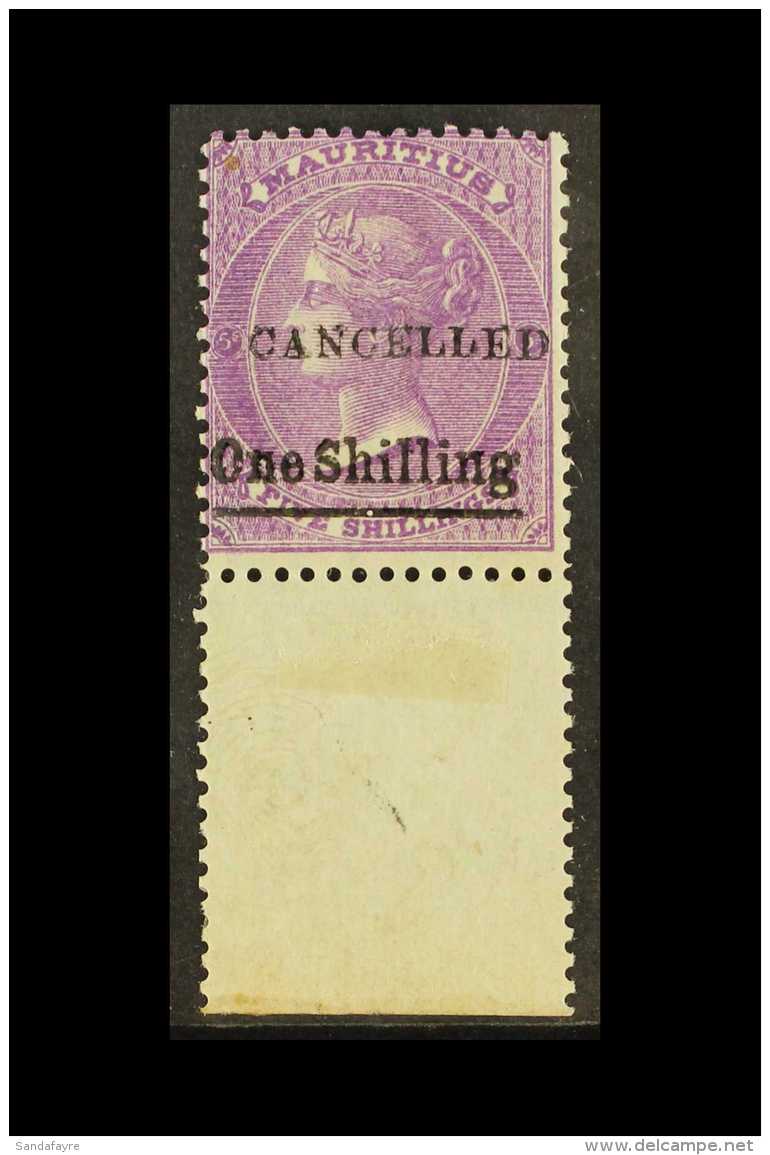 1877 1s On 5s Bright Mauve With "Cancelled" Overprint, SG 82, Fine Never Hinged Mint Marginal Example (hinged Only... - Mauritius (...-1967)