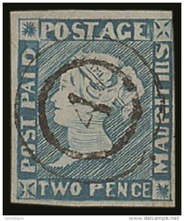 1848-59 2d Blue Intermediate Impression, SG 14, Very Fine Used With 3 Good Margins (4th Just Brushing At Upper... - Mauritius (...-1967)