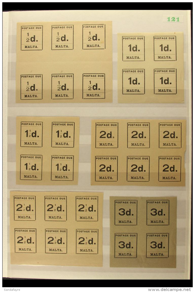 POSTAGE DUES 1925 Typeset Printing, SG BD1/D10, Complete Set In Blocks With &frac12;d (6), 1d (4), 1&frac12;d (4),... - Malte (...-1964)