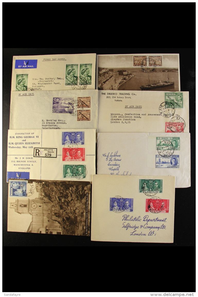 1937-52 COVERS &amp; CARDS COLLECTION A Small Hoard In A Tiny Box, Includes Many Coronation/Victory Fdc, Pictorial... - Malte (...-1964)