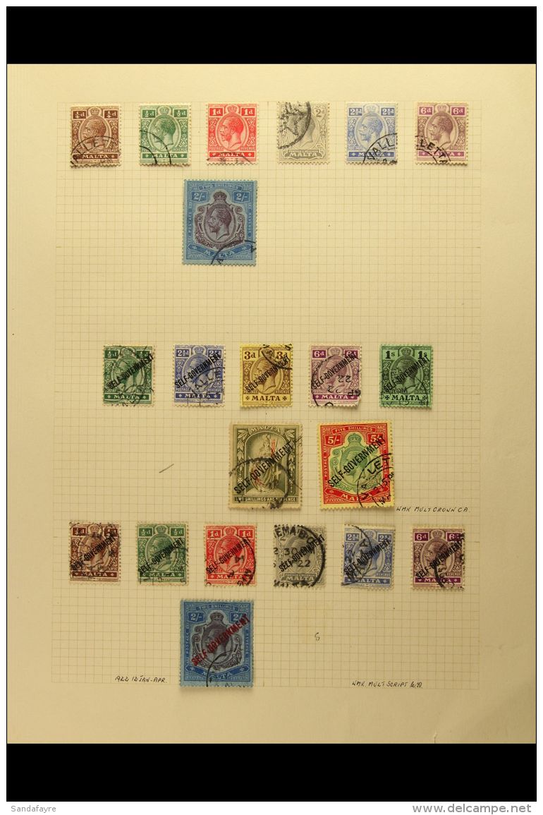 1914-35 USED KGV COLLECTION Presented On Album Pages And Includes 1914 MCA Watermark Set To 2s, 1921 MSCA... - Malte (...-1964)
