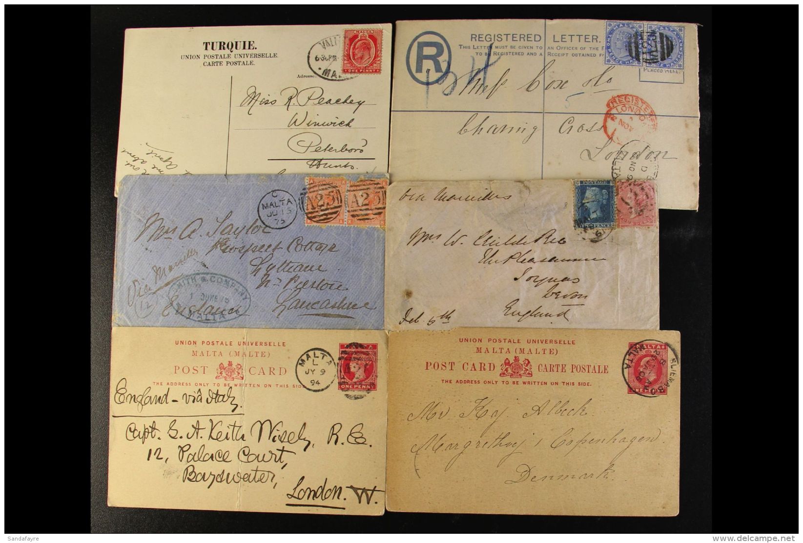 1842-1935 COVERS &amp; CARDS SELECTION A Small Box Containing E/L's, Registered Covers, Postal Stationery, Picture... - Malta (...-1964)