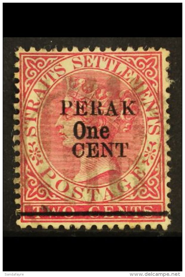 PERAK 1891 1c On 2c Bright Rose (Type 30) Variety "narrow O", SG 57a, Fine Used. For More Images, Please Visit... - Other & Unclassified