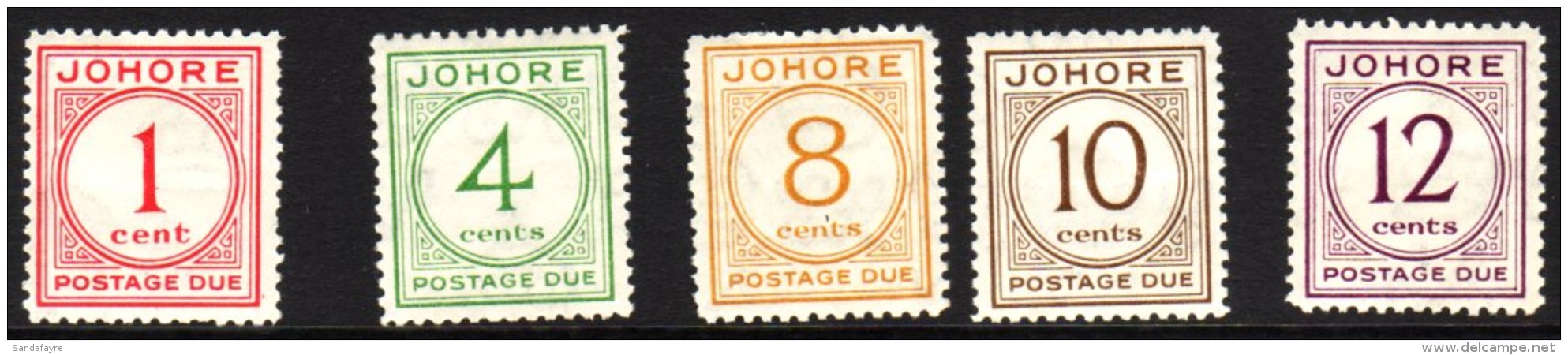 JOHORE 1938 POSTAGE DUE Complete Set, SG D1/D5, Very Fine Mint. (5 Stamps) For More Images, Please Visit... - Other & Unclassified